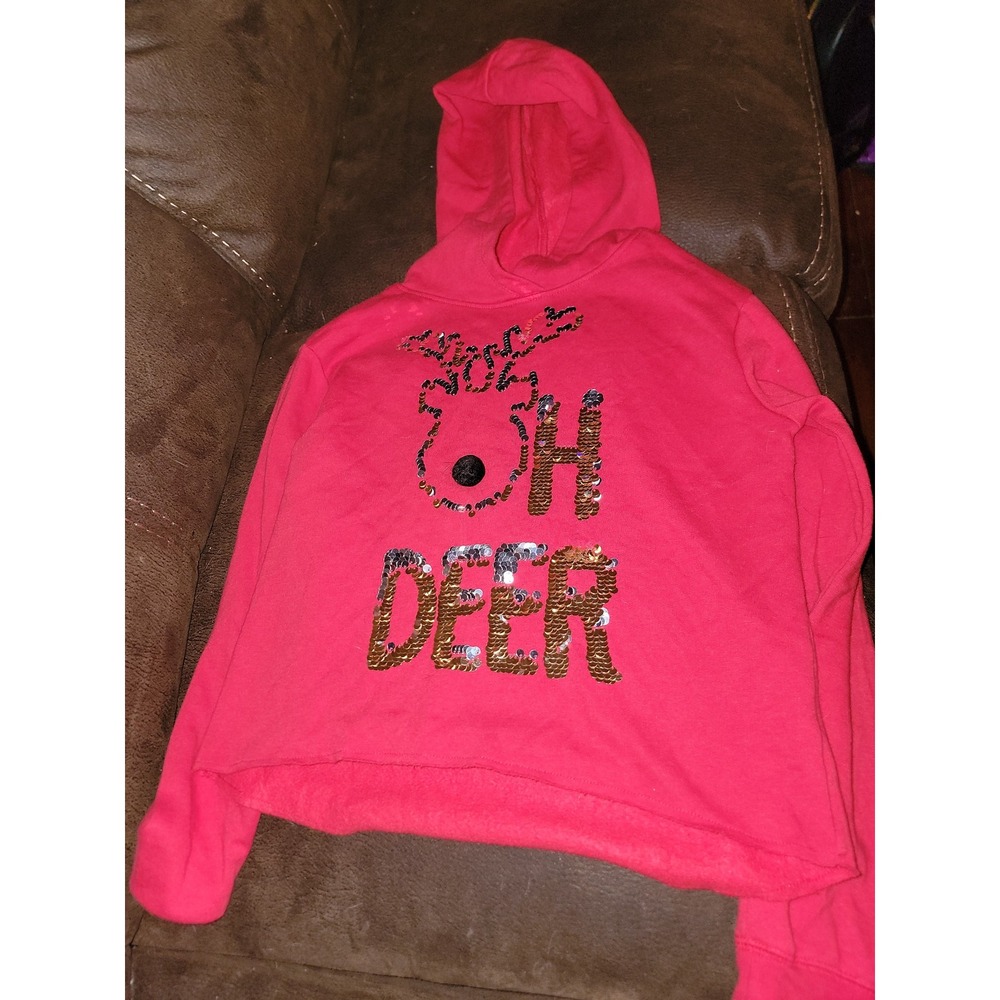 Justice‎ holiday Christmas oh deer sweatshirt cropped size 10 hoodie